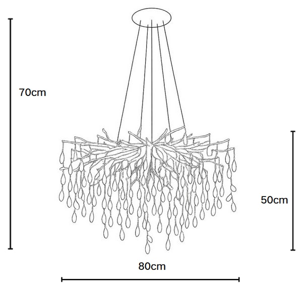 LUSTRE NIDOYA DORE EN CRISTAL AVEC CABLES REGLABLES 12 AMPOULES LED E14 INCLUS 12W, 220V, CLASSE IP 20