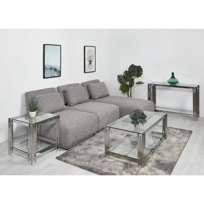 Table Basse FLUTE Chrome plateau en verre 120x60x45 cm