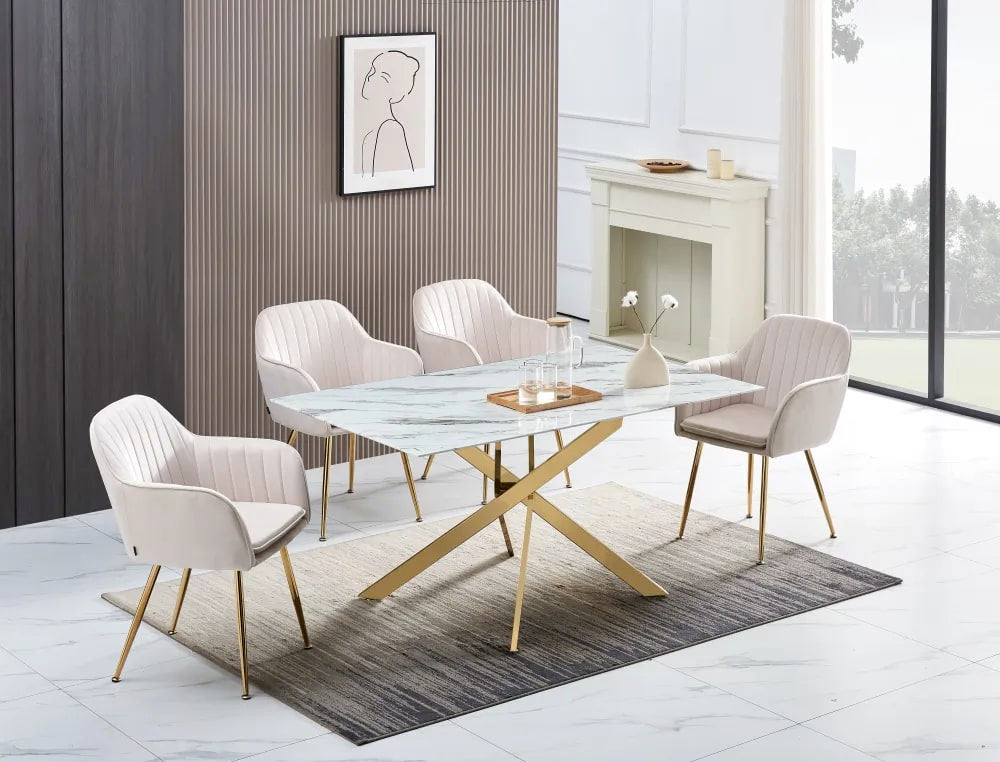 Table Repas JESSICA XXL Gold et plateau en verre 180 cm 6 à 8 couverts