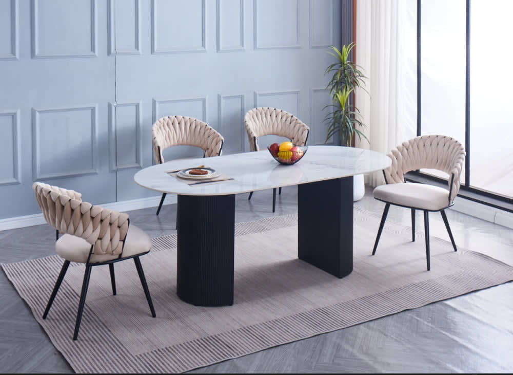 Table à manger ANNA plateau en céramique marbré gris L 180 cm