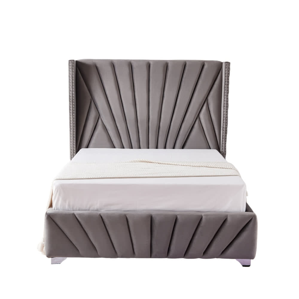 Lit 2 places 180x200cm BONIFACIO Velours sommier intégré