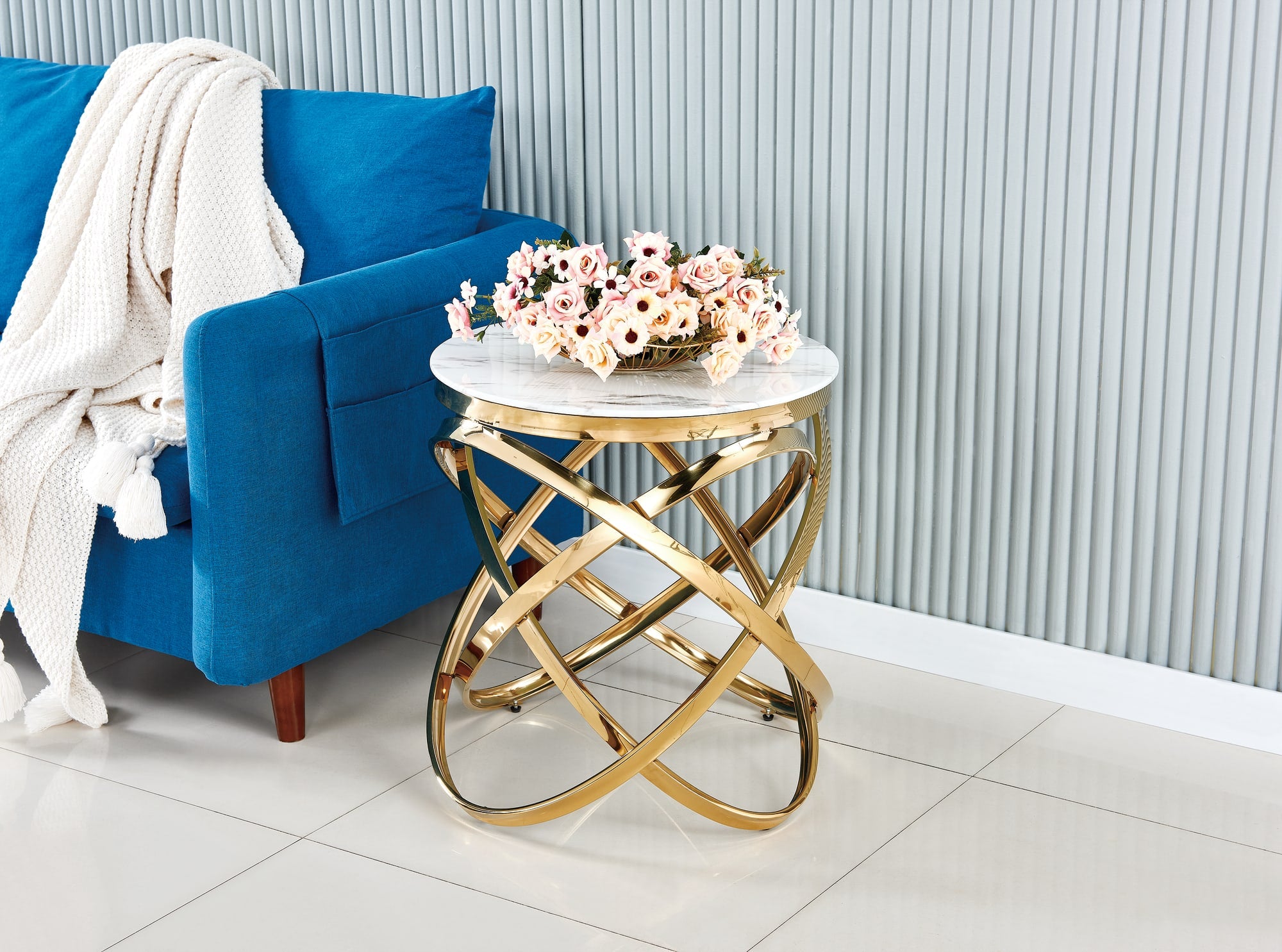 GUERIDON EVOL GOLD MARBRE BLANC 50x55 cm