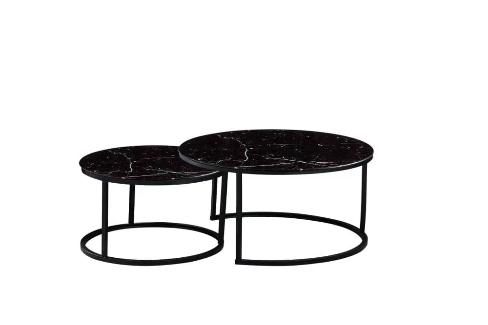 Lot de 2 tables Basses Gigogne ARTO métal noir et plateau en verre