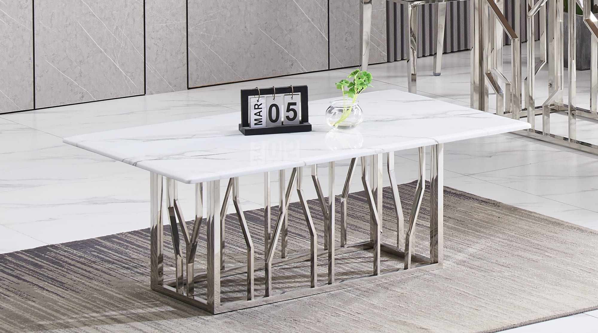 TABLE BASSE PORTOFINO CHROME MARBRE BLANC 120x70x45 cm
