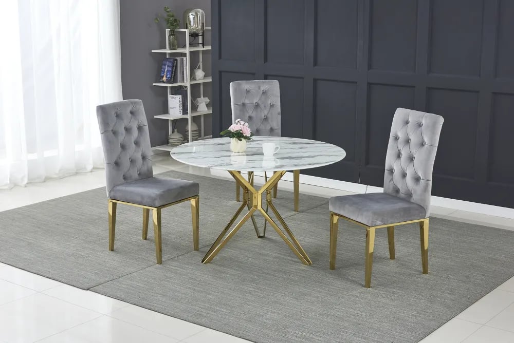 Table à Manger ronde ELECTRA verre effet marbré 120x75 cm