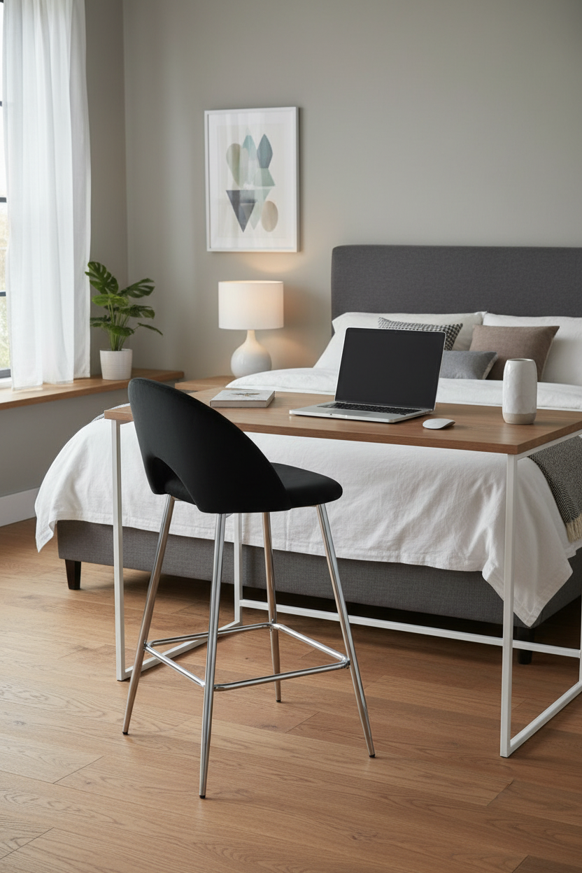 TABOURET DE BAR TEDDY PIED CHROME VELOURS NOIR