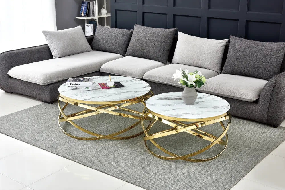 Table Basse EVOL structure Gold et plateau en verre D 60cm