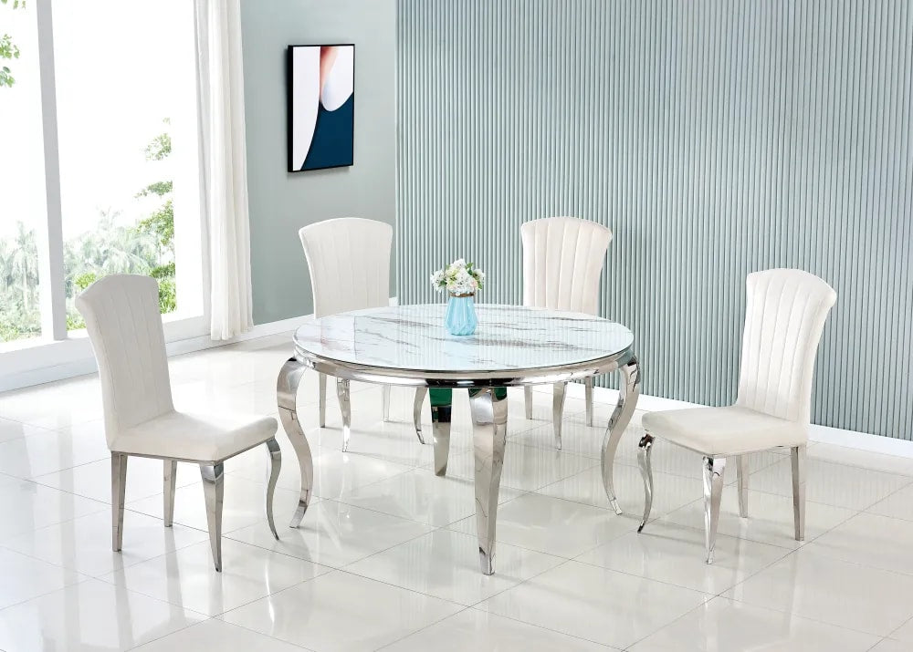 Table à manger ronde BAROQUE chrome  130x75 cm