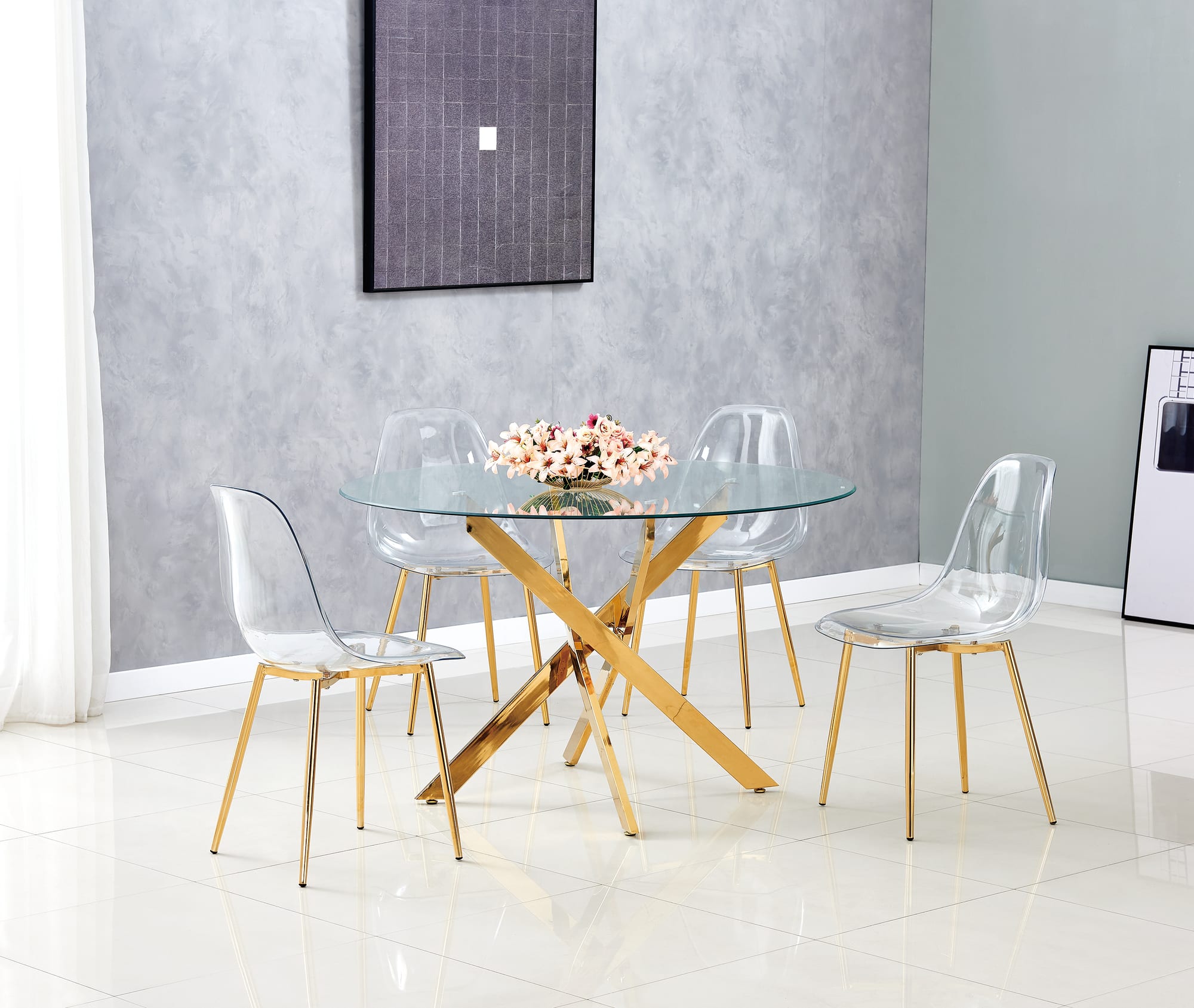TABLE REPAS JESSICA GOLD TRANSPARENT 100x75cm