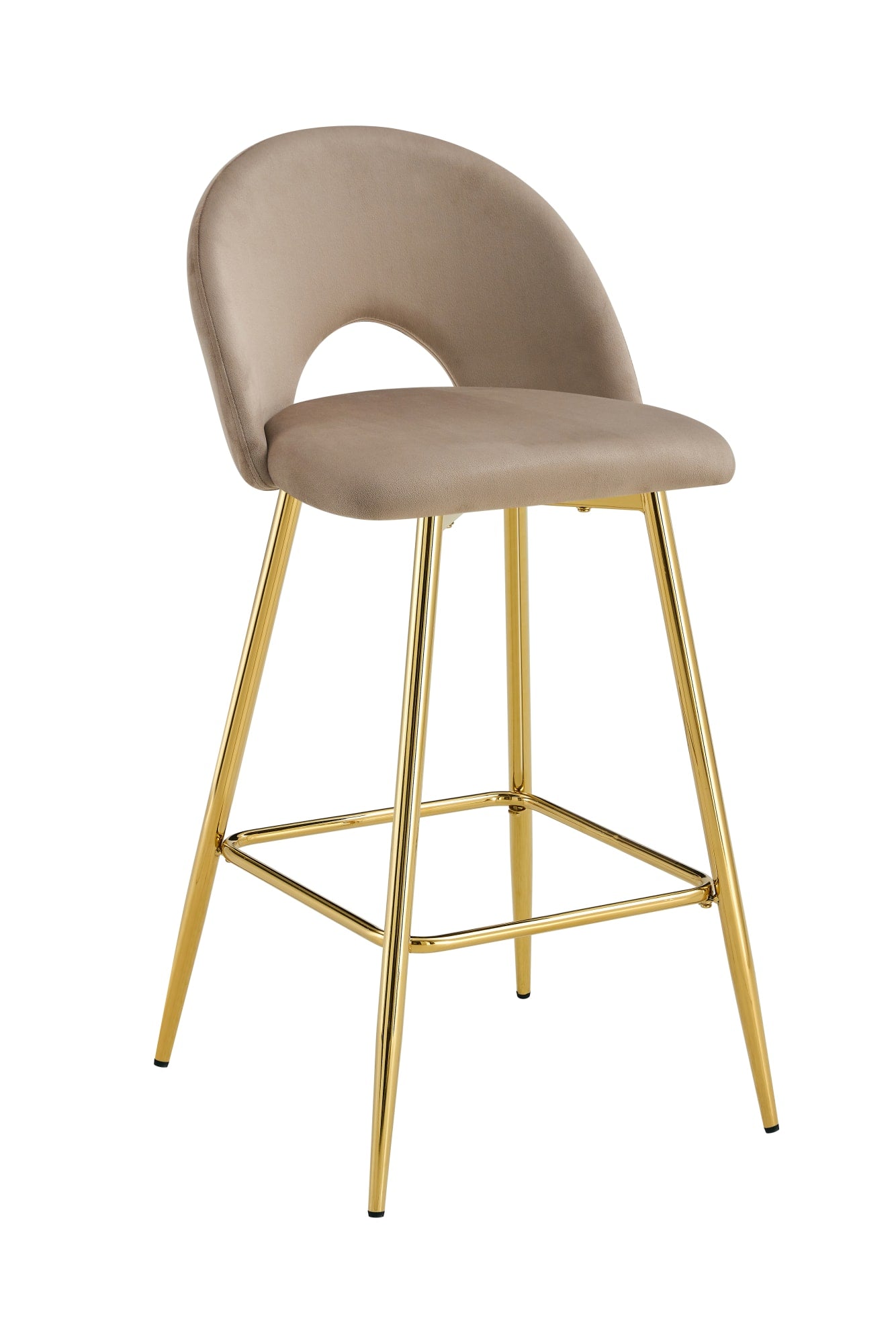 TABOURET DE BAR TEDDY PIED GOLD VELOURS TAUPE