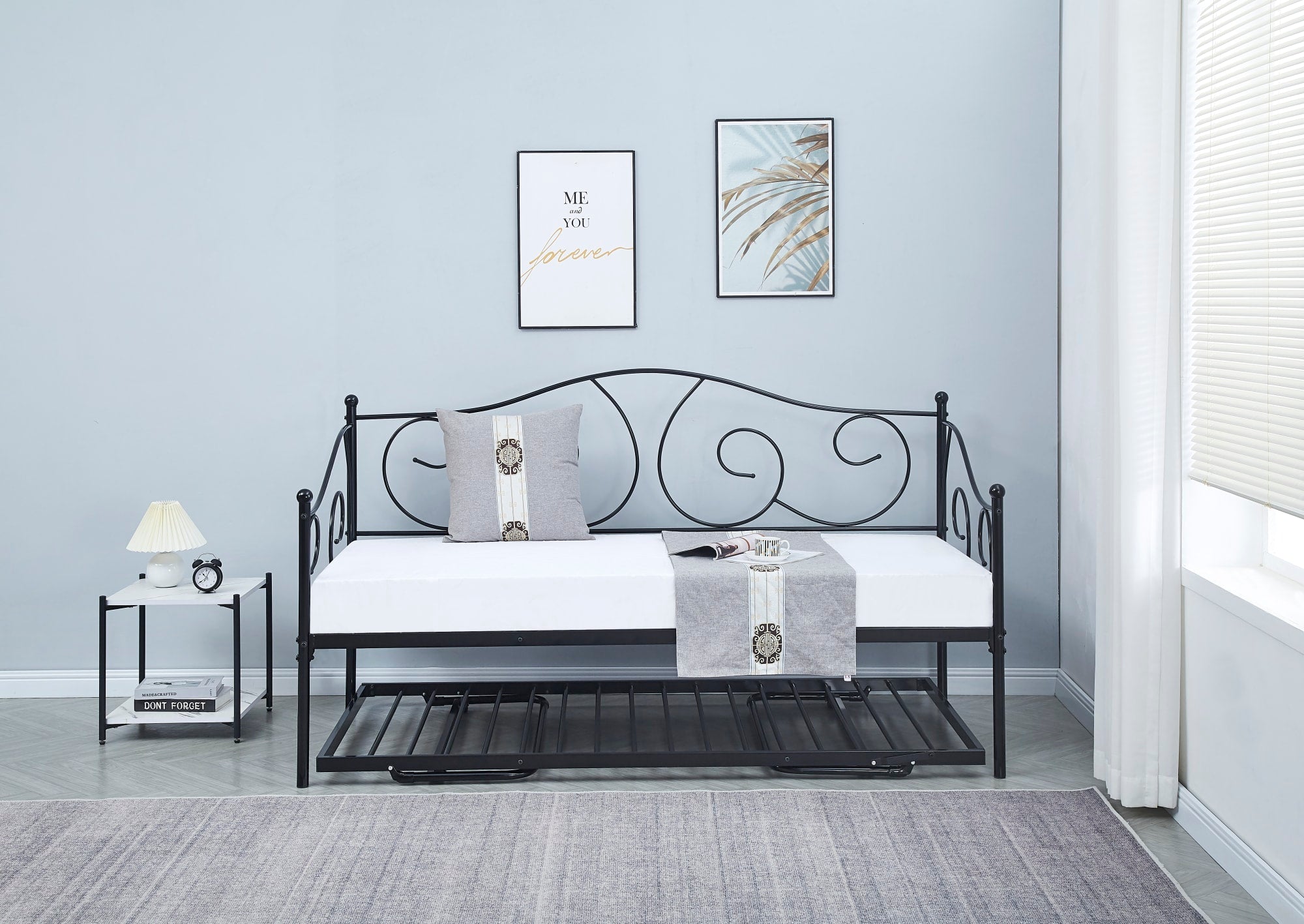 BANQUETTE LIT EN METAL NOIR 90x190cm