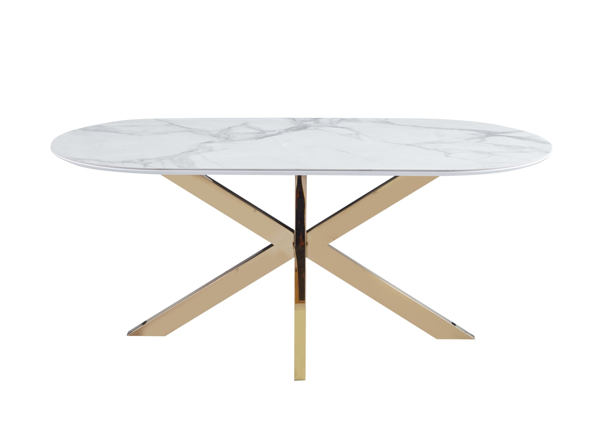 TABLE REPAS MANON PIED GOLD PLATEAU CERAMIQUE MARBRE BLANC 180x90cm