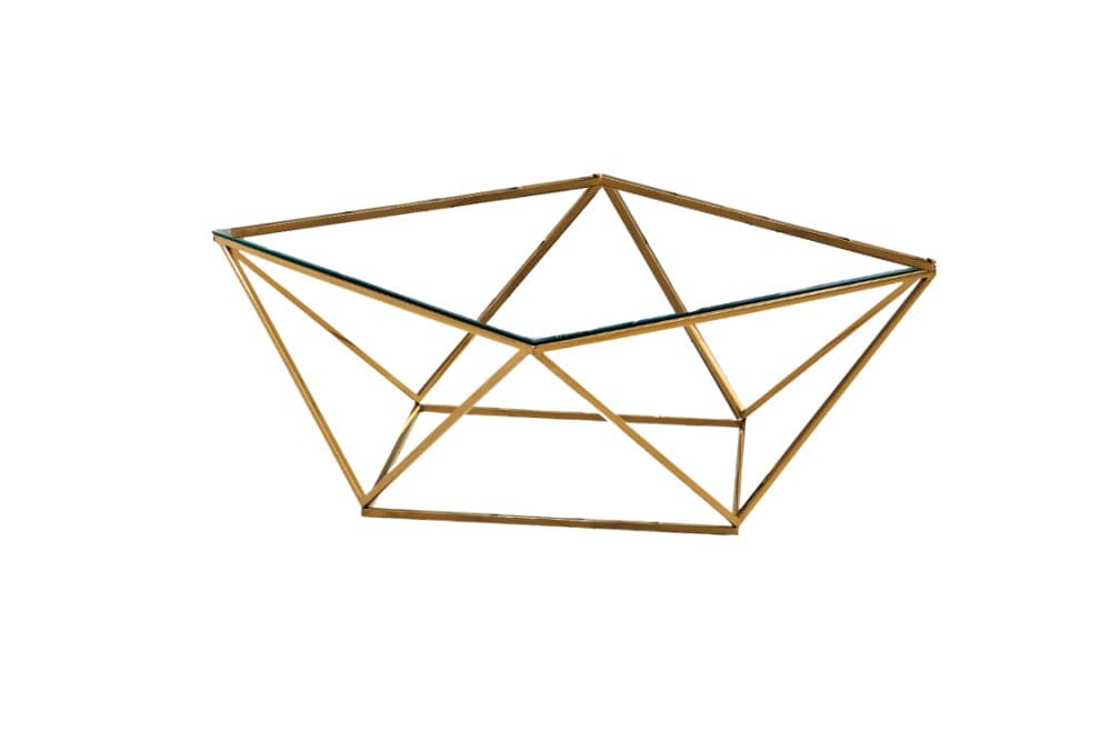 Table Basse ALINA Gold plateau en verre trempé 80x80x45 cm