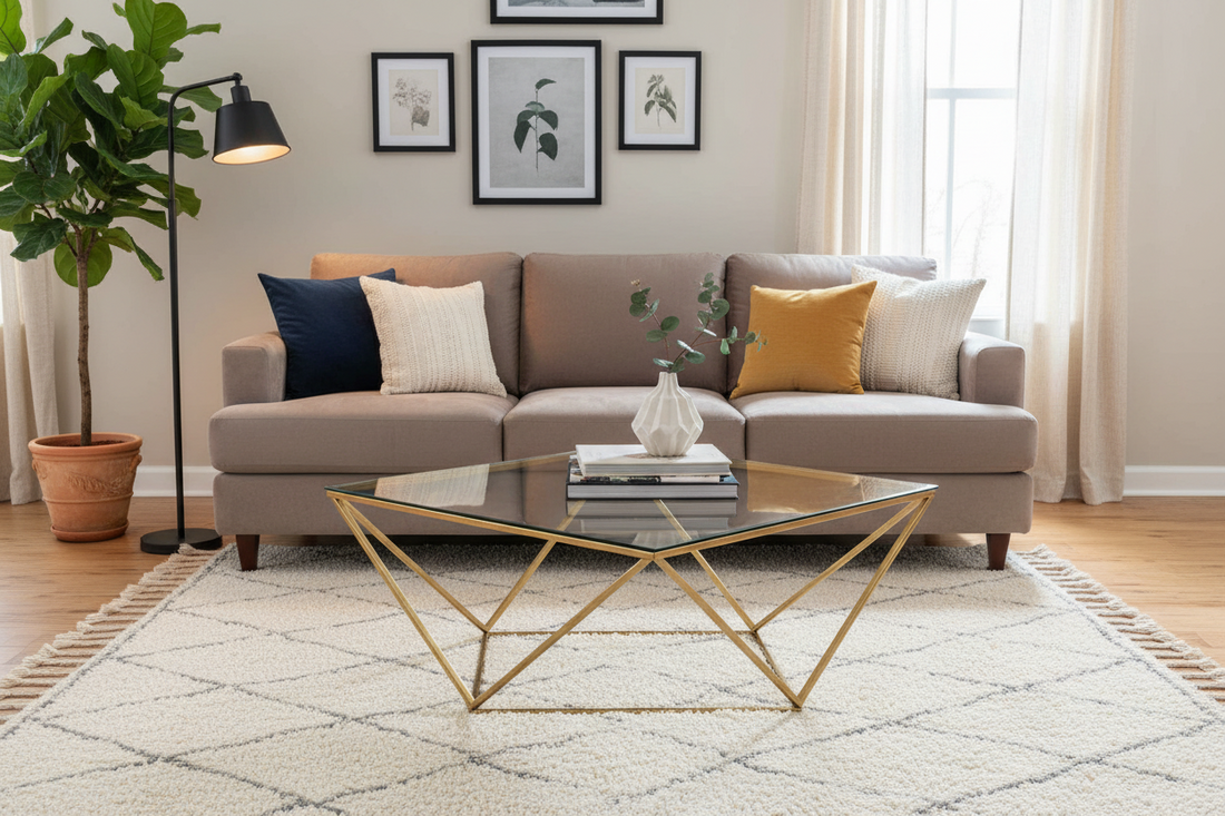 Table Basse carrée ALINA Gold XXLverre 100x100x45 cm