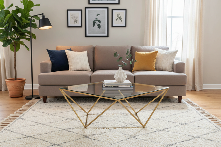 Table Basse carrée ALINA Gold XXLverre 100x100x45 cm