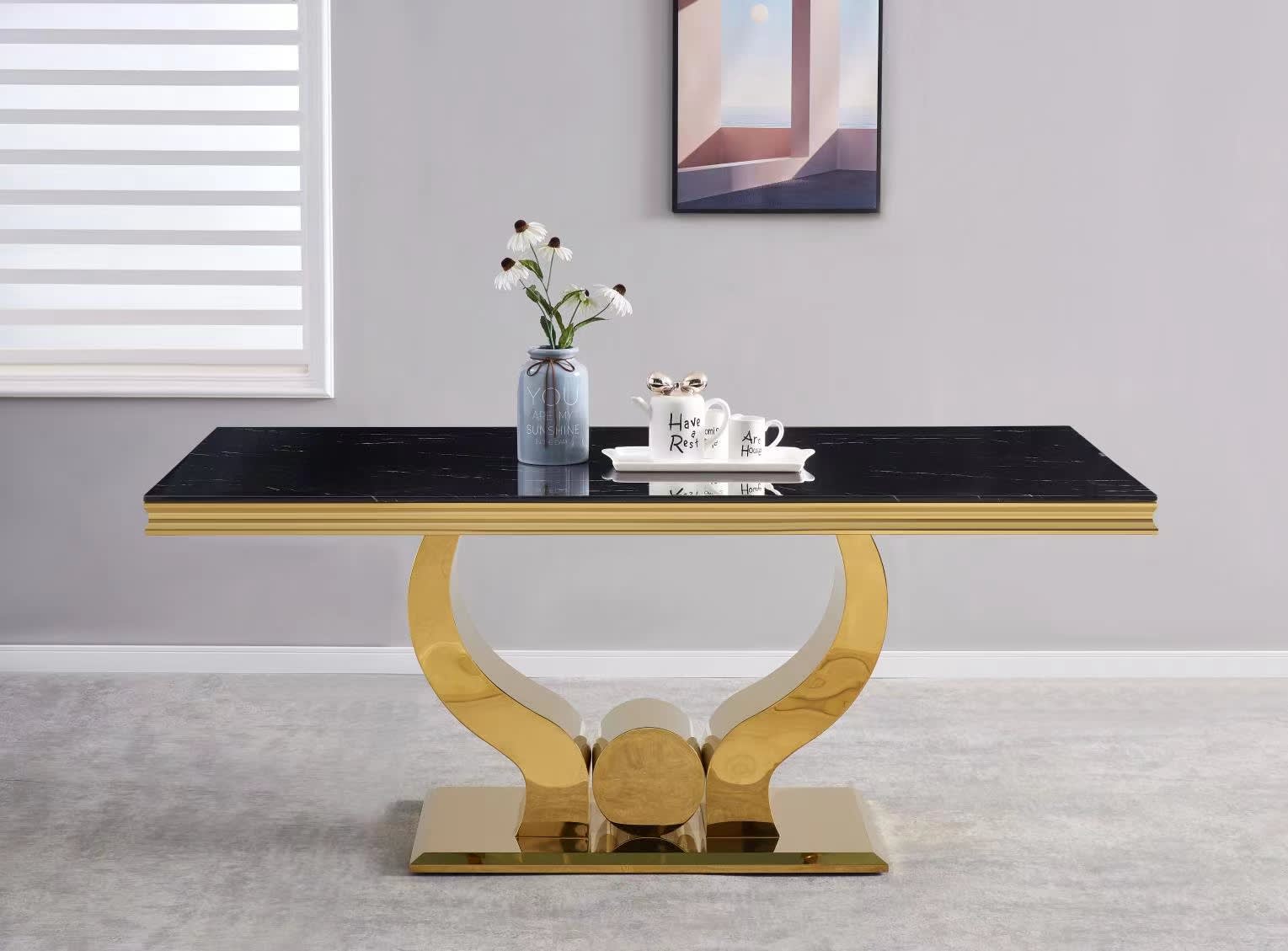 TABLE BASSE TROFY GOLD MARBRE NOIR 120 x 70 x 45 cm
