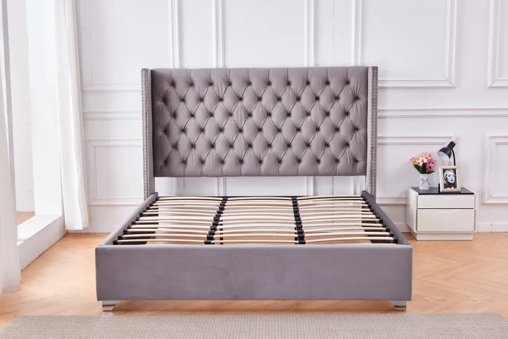 Lit double 180X200 cm PRINCESSE velours sommier inclus