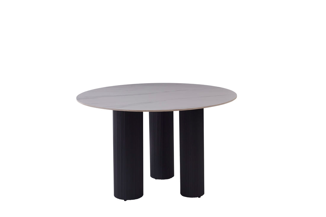 TABLE REPAS ANAÏS PIEDS NOIR PLATEAU CERAMIQUE MARBRE BLANC 120CM