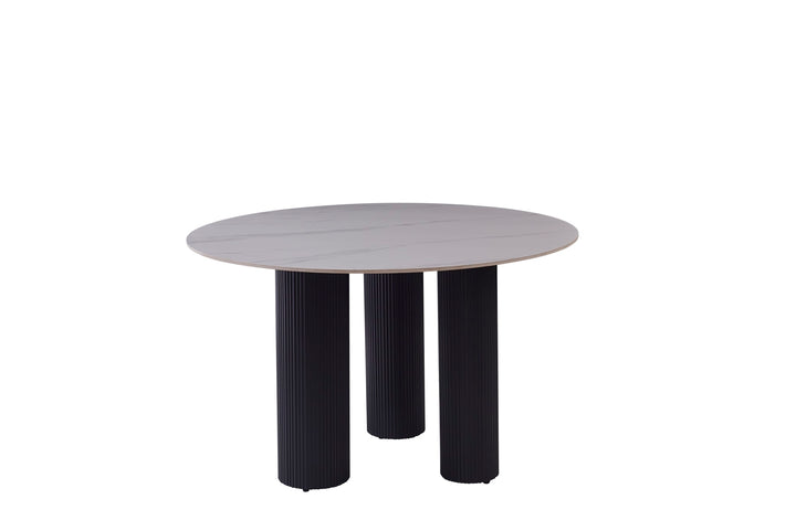 TABLE REPAS ANAÏS PIEDS NOIR PLATEAU CERAMIQUE MARBRE BLANC 120CM