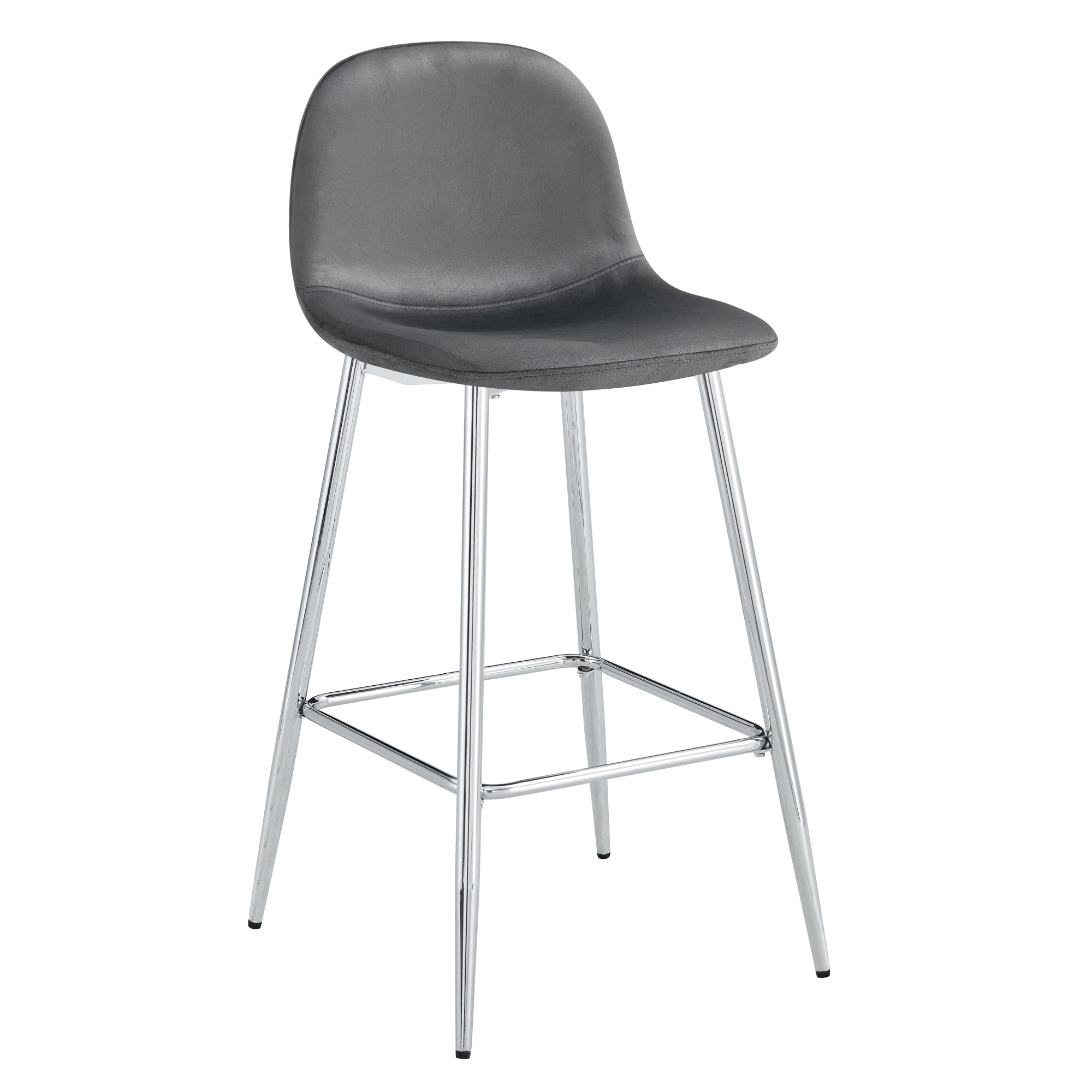 TABOURET DE BAR SCANDINAVE PIED CHROME VELOURS ANTHRACITE