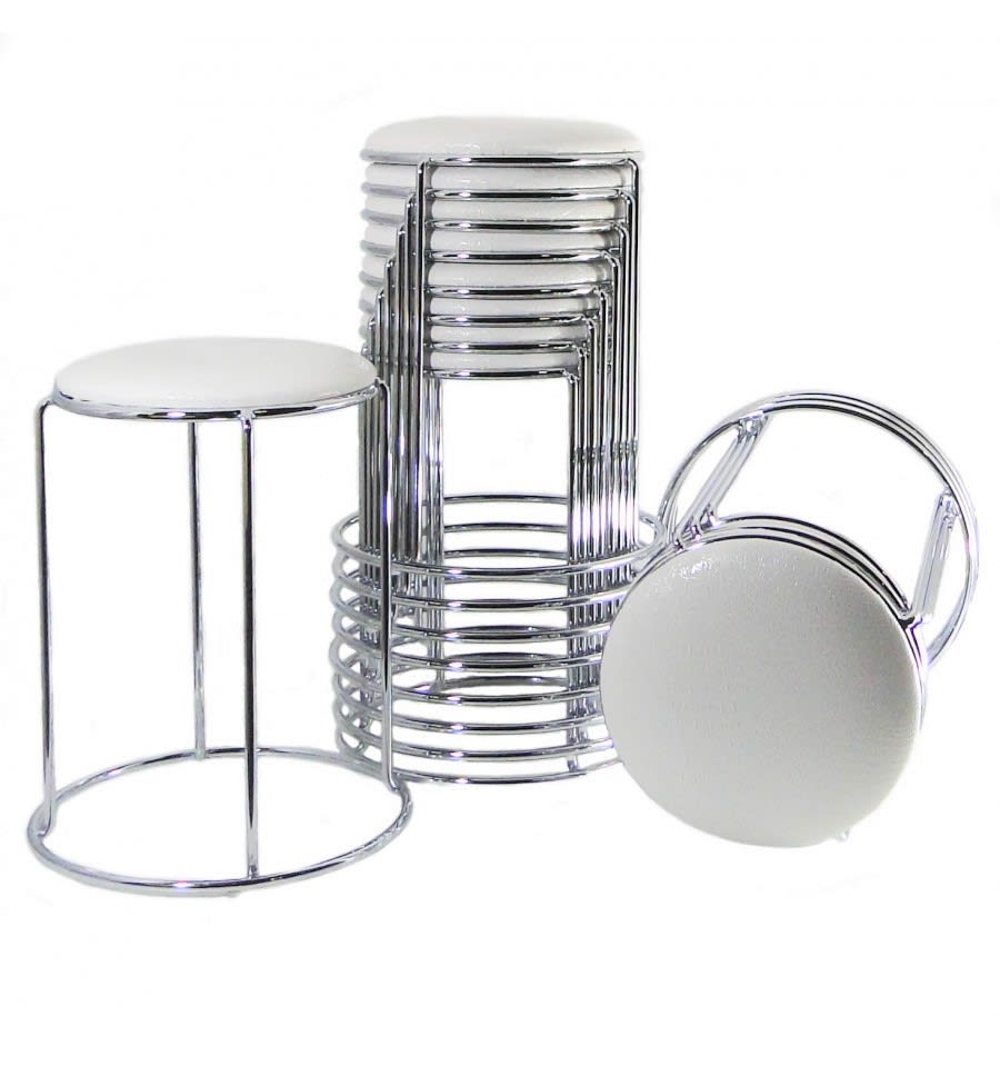 TABOURET EN SIMILICUIR CROCO BLANC