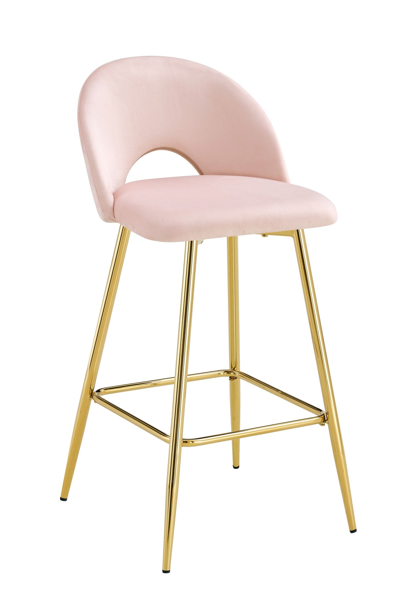 TABOURET DE BAR TEDDY PIED GOLD VELOURS ROSE