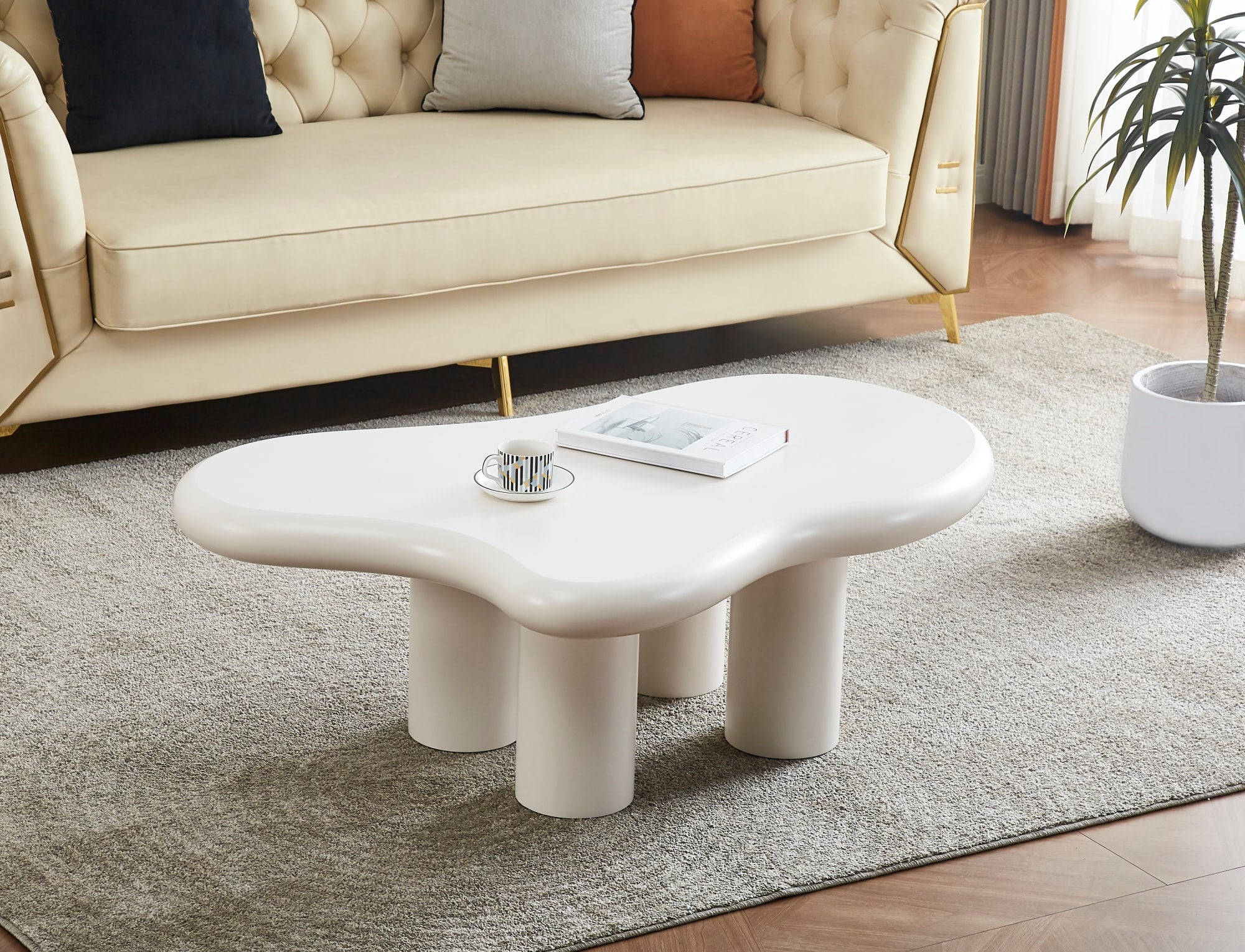 TABLE BASSE NUJ PIED BLANC PLATEAU BLANC 120X70X40