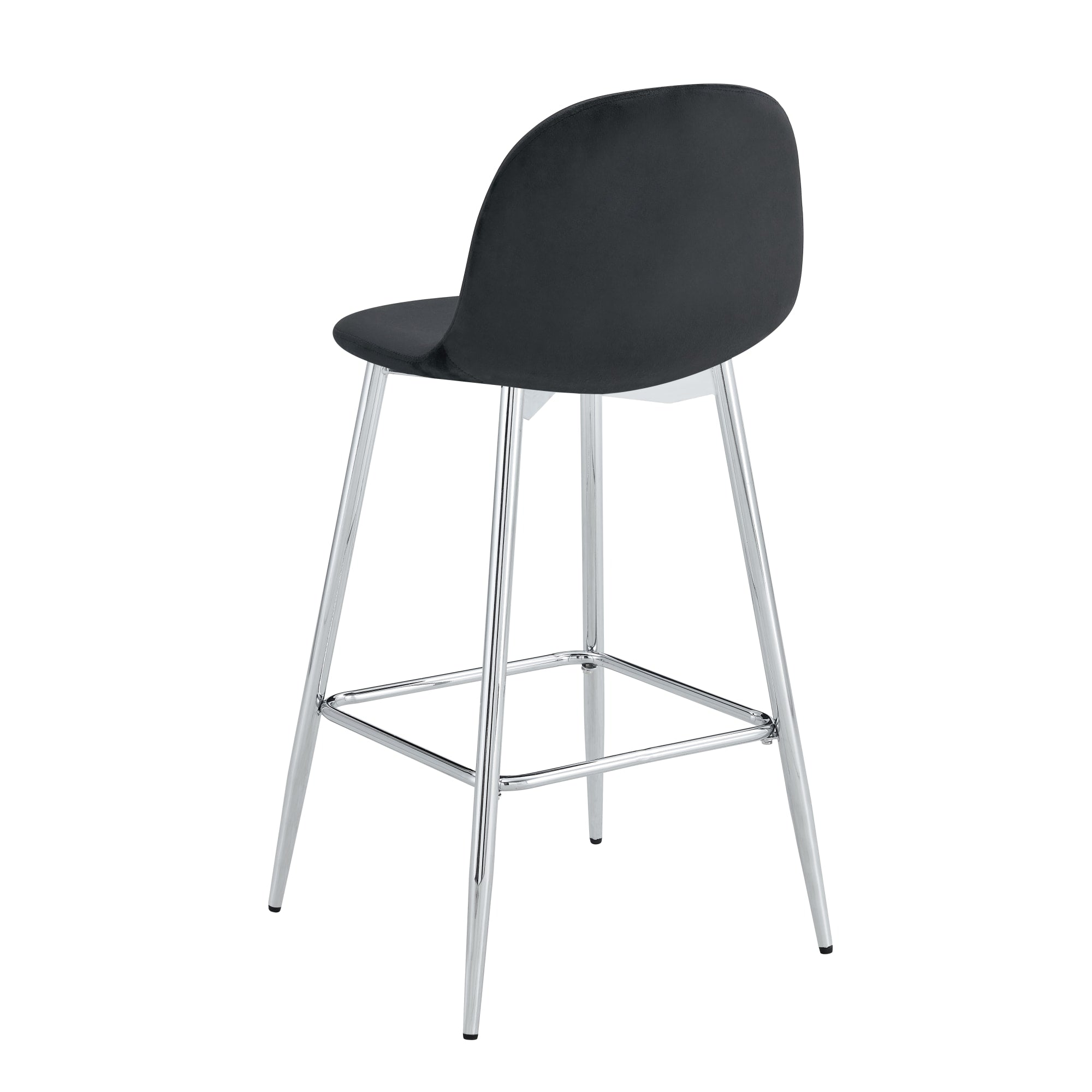 TABOURET DE BAR SCANDINAVE PIED CHROME VELOURS NOIR