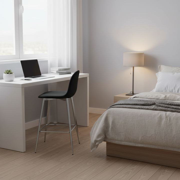 TABOURET DE BAR SCANDINAVE PIED CHROME VELOURS NOIR