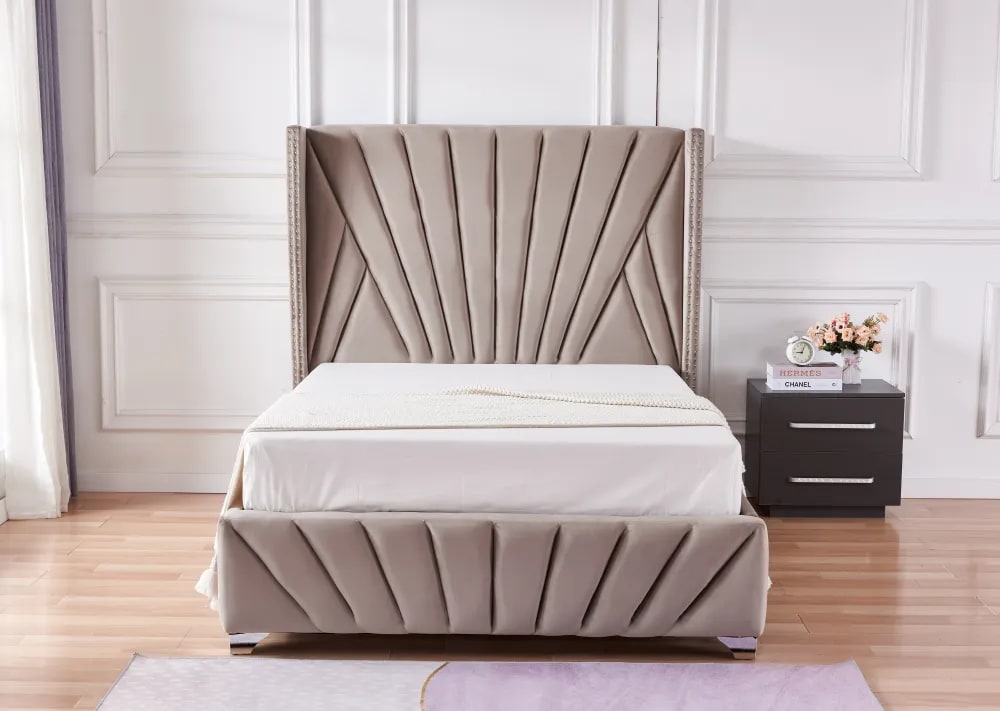 Lit 2 places 160x200cm BONIFACIO Velours sommier intégré