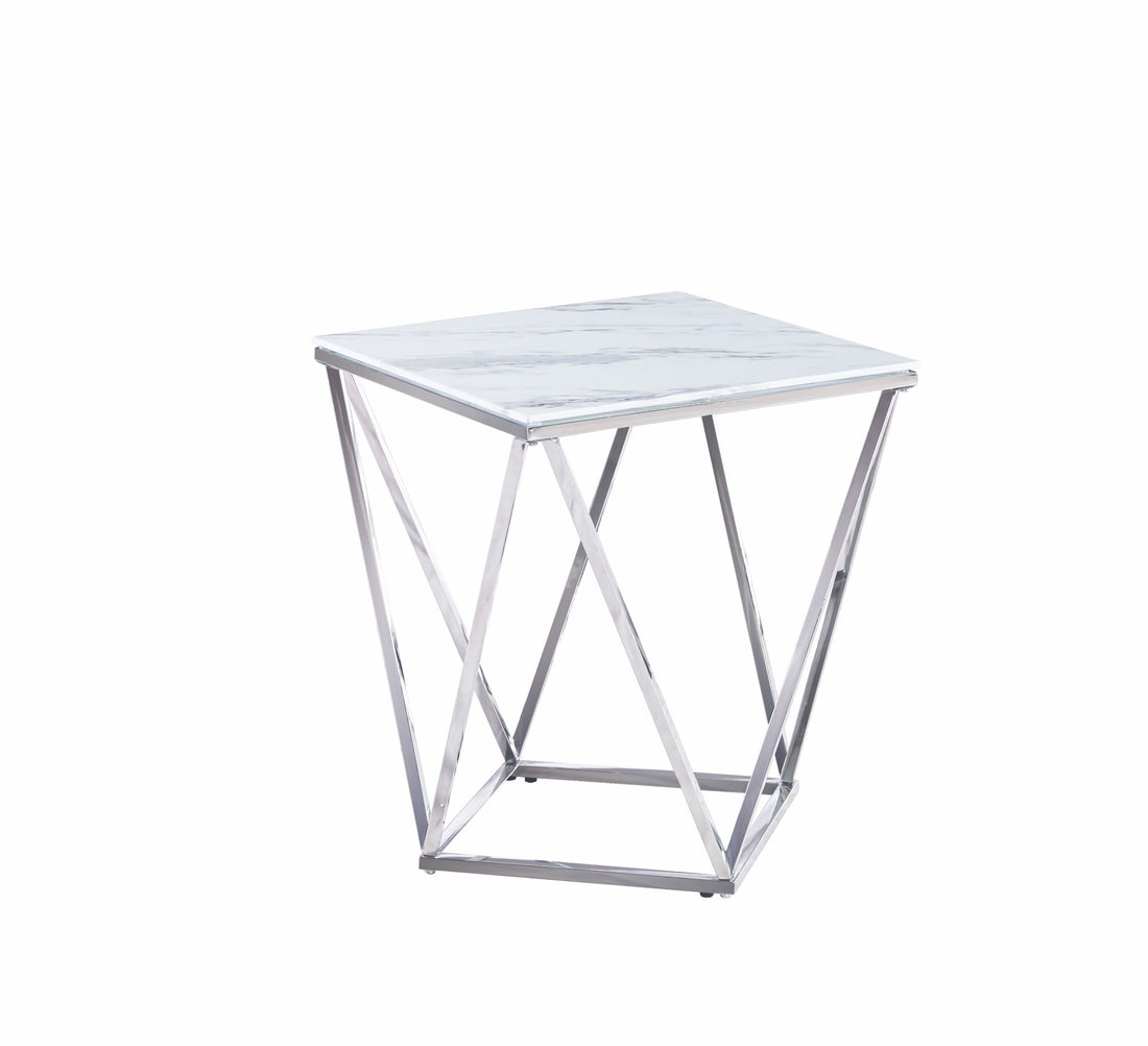 BOUT DE CANAPÉ ALINA CHROME MARBRE BLANC 50x50 cm