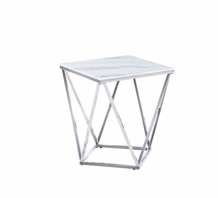 BOUT DE CANAPÉ ALINA CHROME MARBRE BLANC 50x50 cm