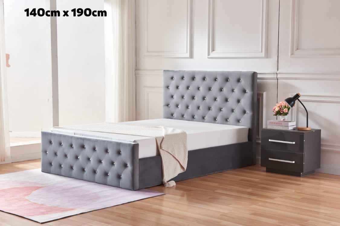 LIT COFFRE VICTORIA CAPITONNE AVEC DIAMANT VELOURS ANTHRACITE 1