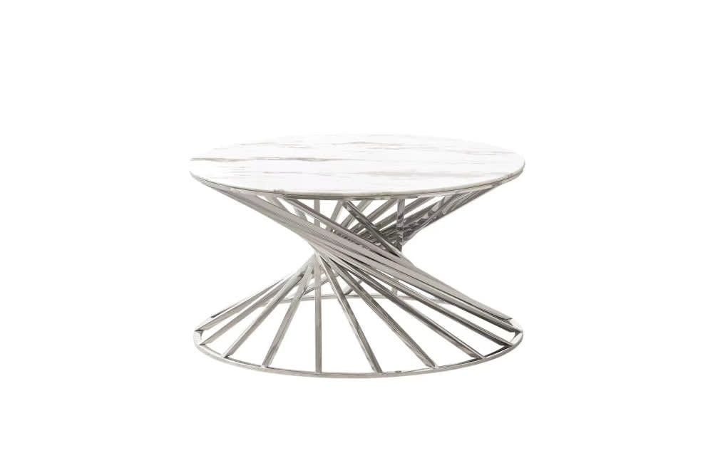 Table basse ronde NAUTILUS chromé plateau verre  D80 cm