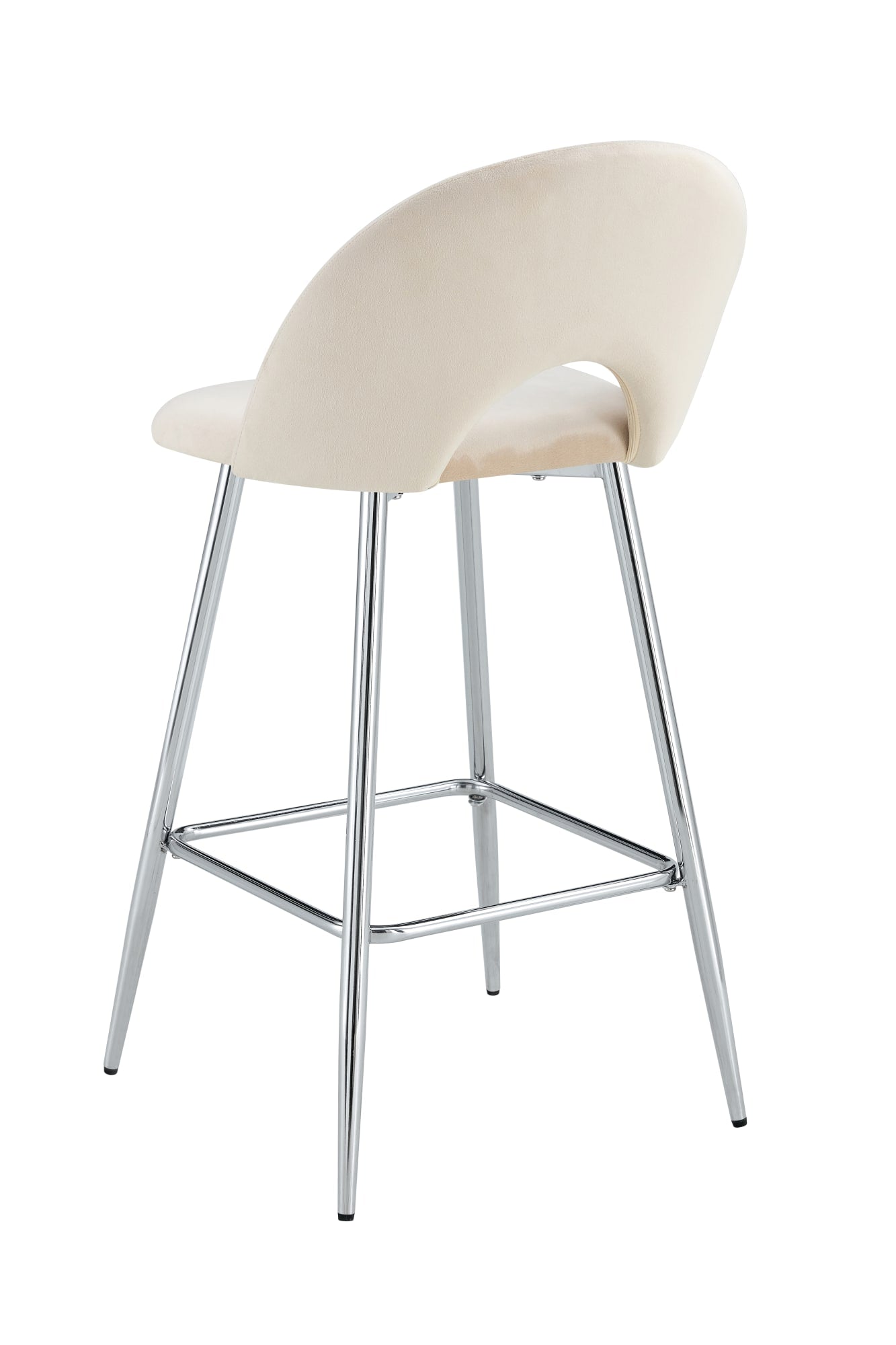 TABOURET DE BAR TEDDY PIED CHROME VELOURS BEIGE