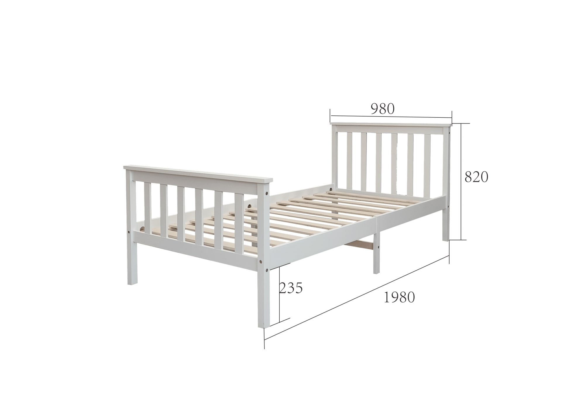 LIT BATNA EN BOIS BLANC 90x190cm