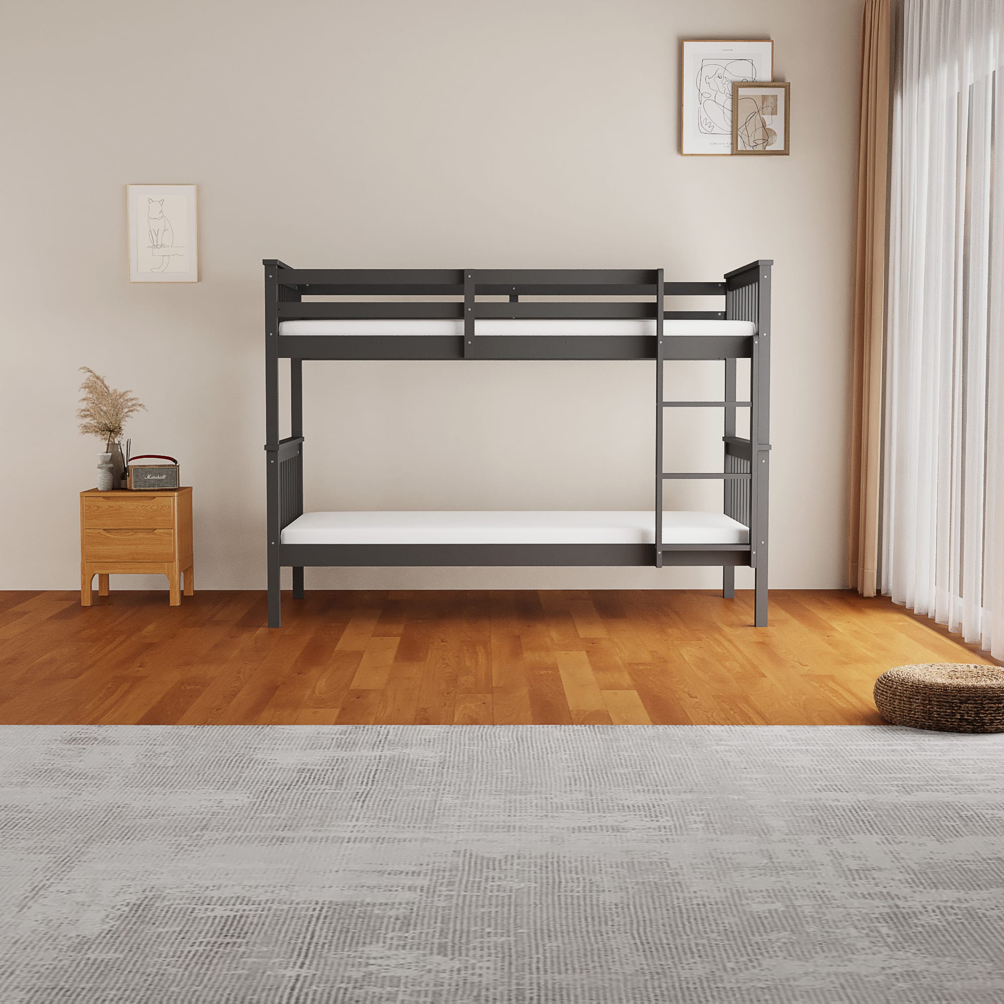 LIT SUPERPOSE BATNA EN BOIS 1+1 GRIS 90X190cm