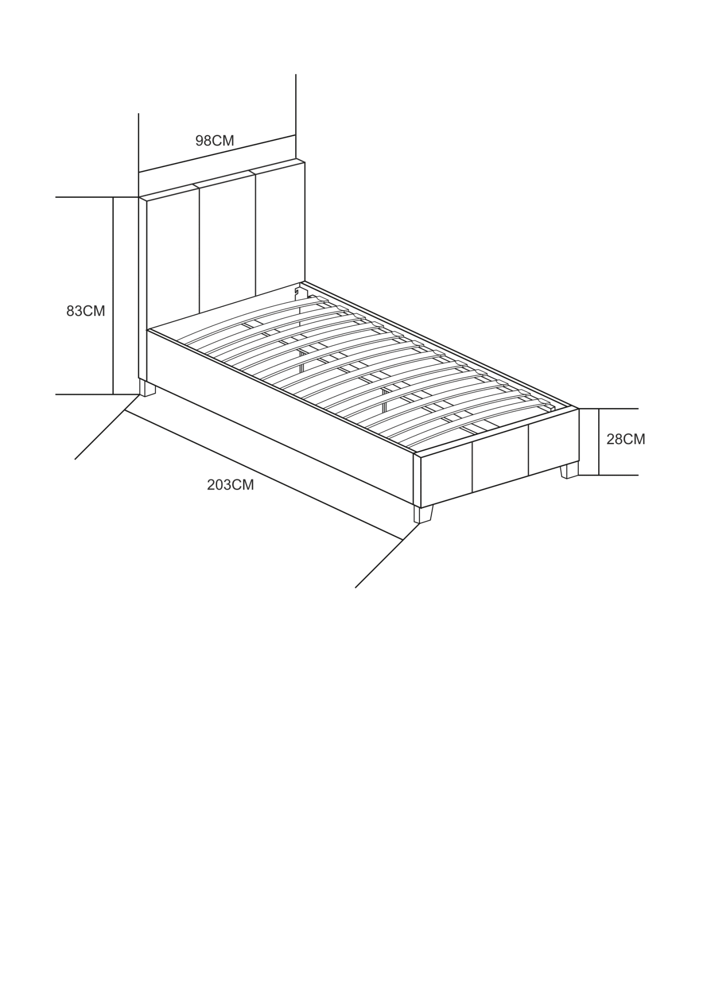LIT KELIA EN TISSU GRIS 90x190 cm