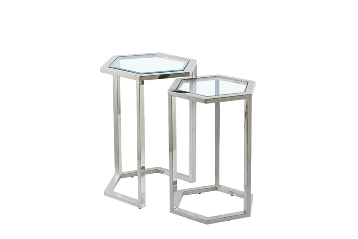 GUERIDON GIGOGNE HEXAGONA CHROME TRANSPARENT