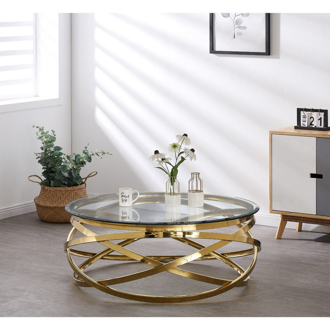 TABLE BASSE EVOL GOLD TRANSPARENT 60 CM
