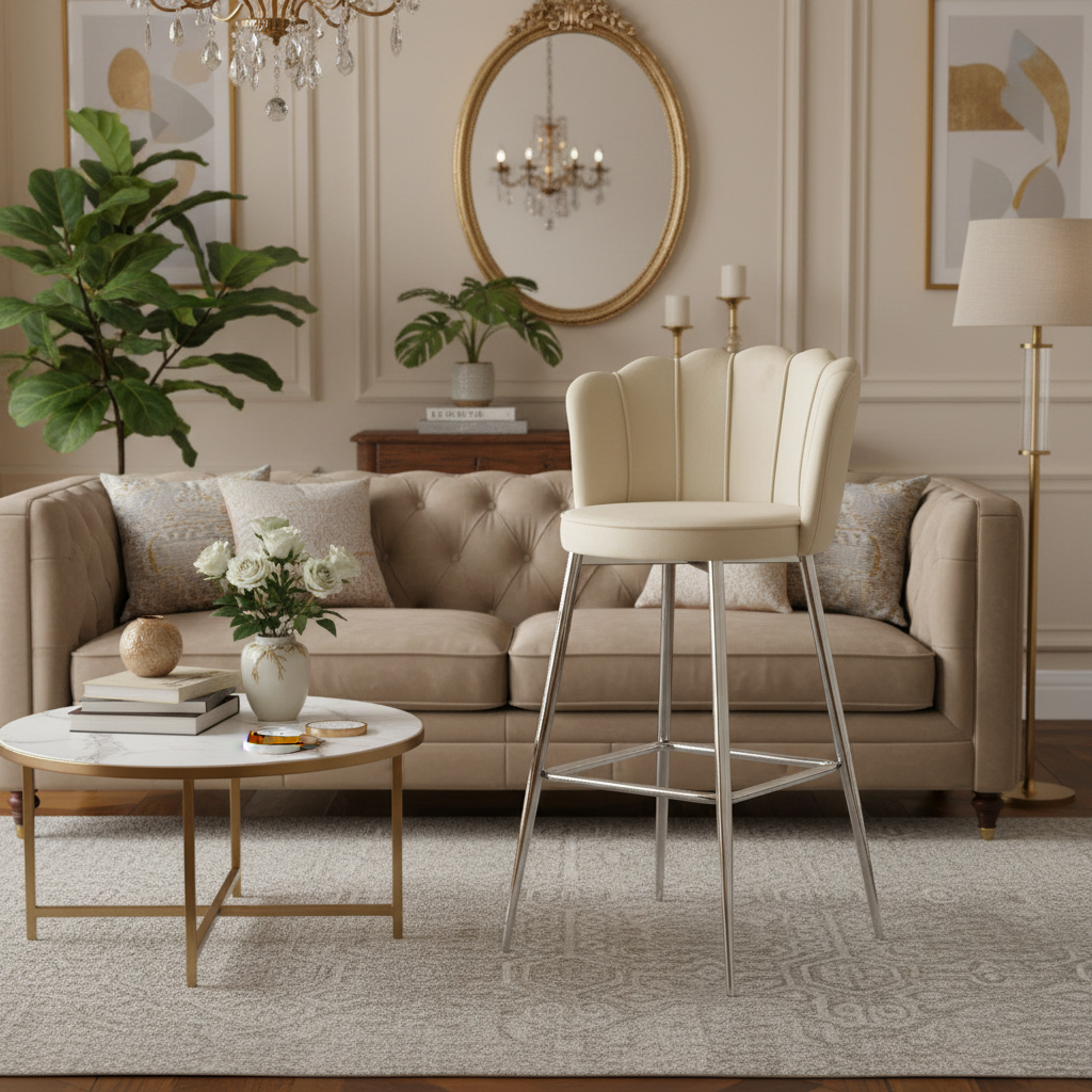 Lot de 2 tabourets de bar NYMPHEA Chrome en velours