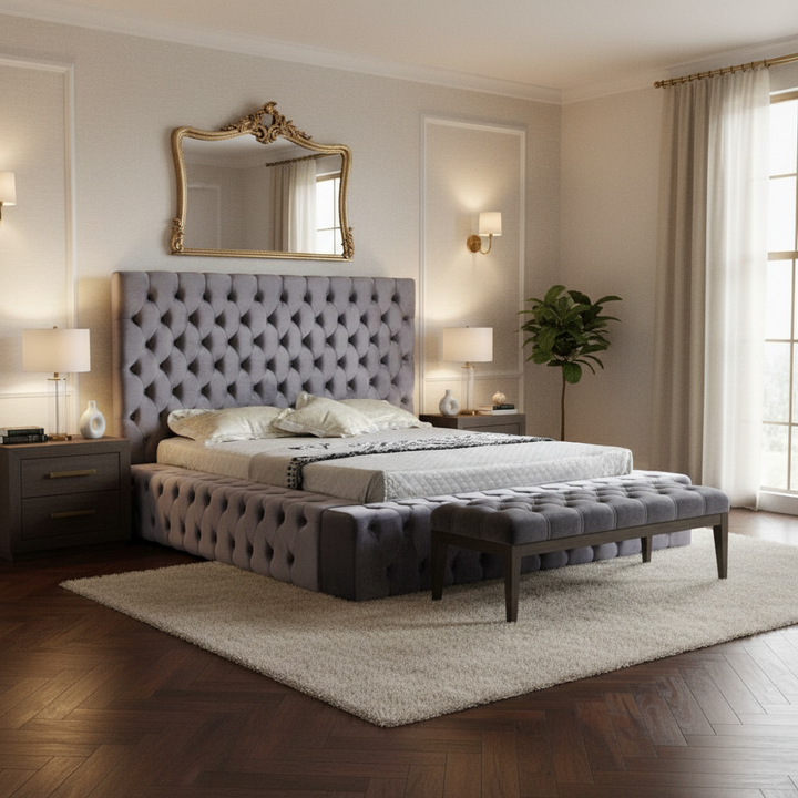 Cadre de Lit 2 places 160x200 cm ROYAL-ERM velours MOKA