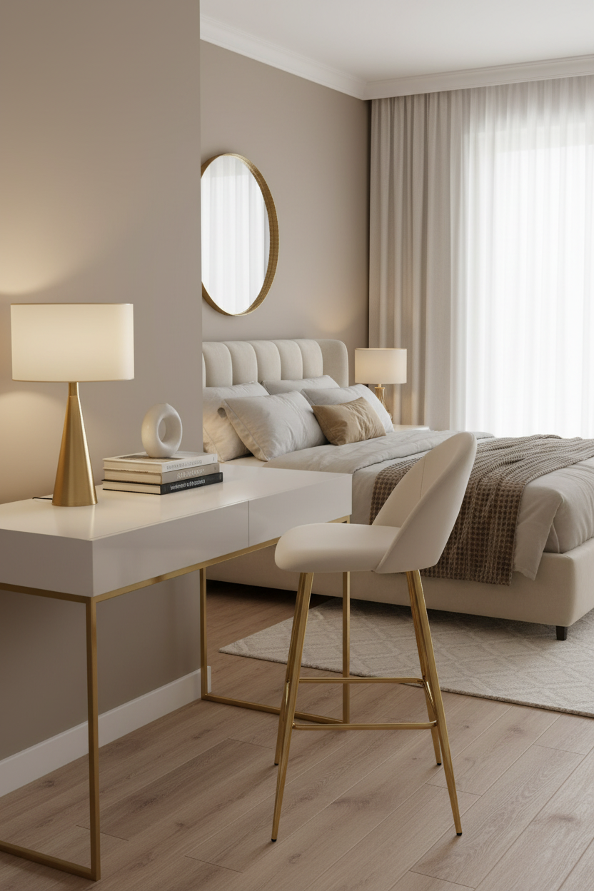 TABOURET DE BAR TEDDY PIED GOLD VELOURS BEIGE