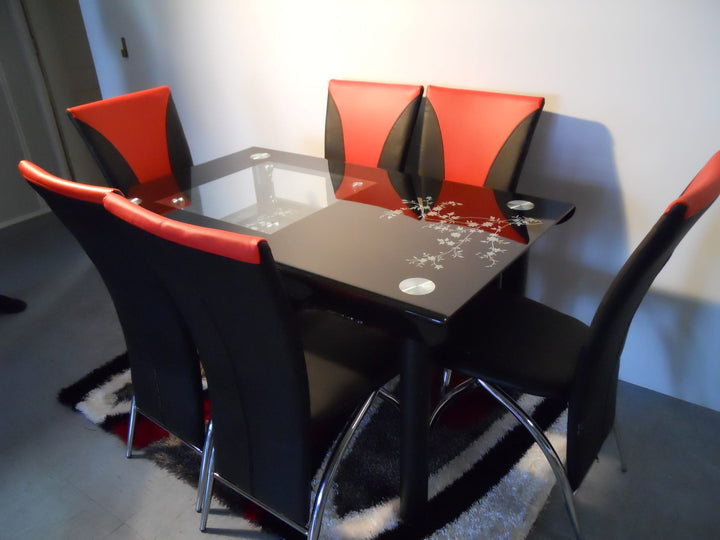 TABLE REPAS FLEUR NOIR FLEURI 130x70x75 cm