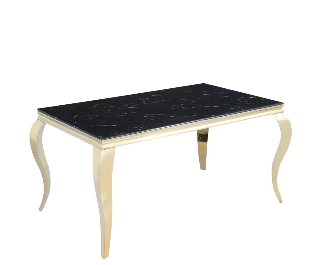 Table à manger BAROQUE 4 à 6 couverts pieds gold plateau en verre 150x90 cm