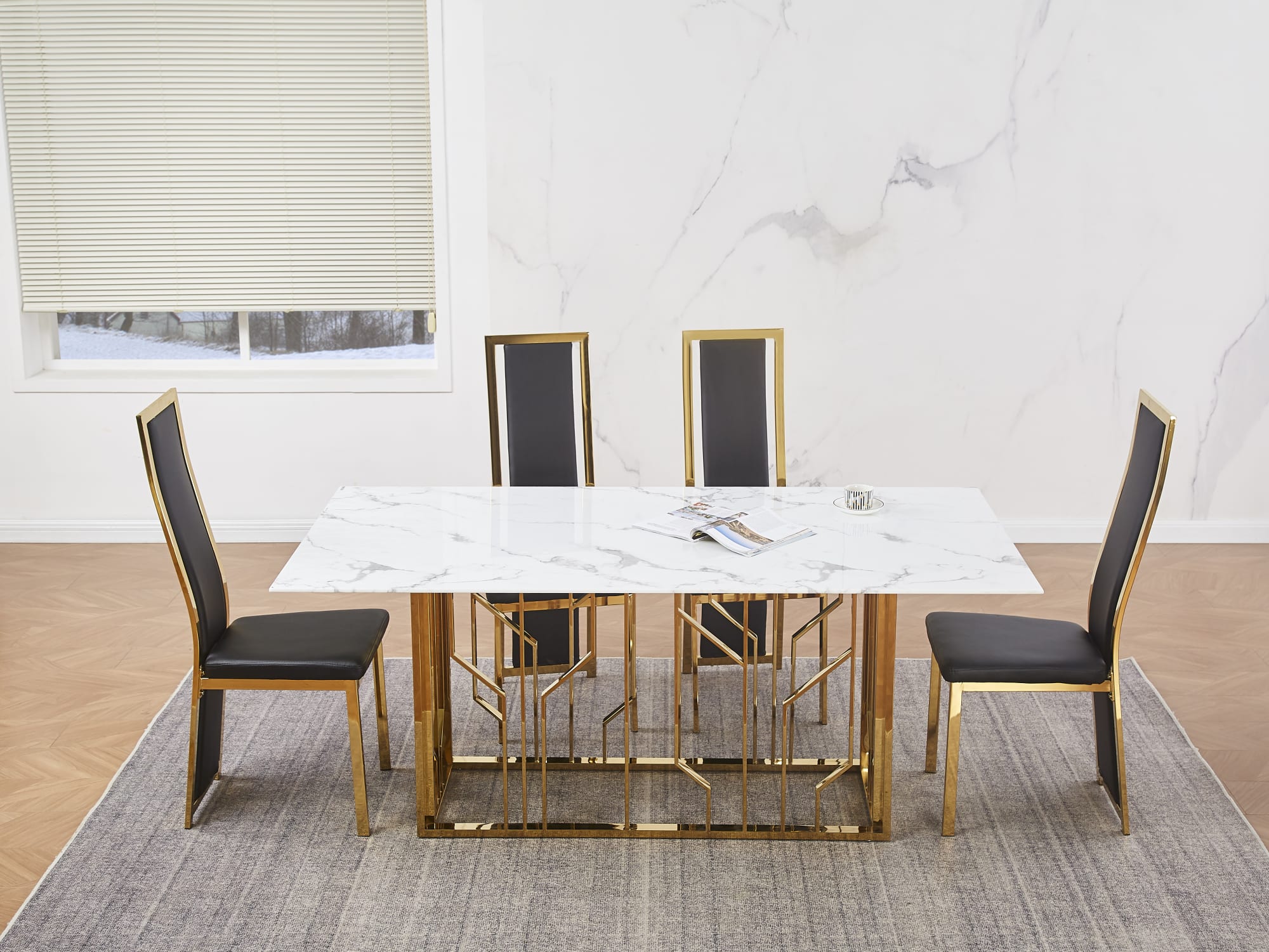TABLE REPAS PORTOFINO GOLD MARBRE BLANC 180 x 90 CM