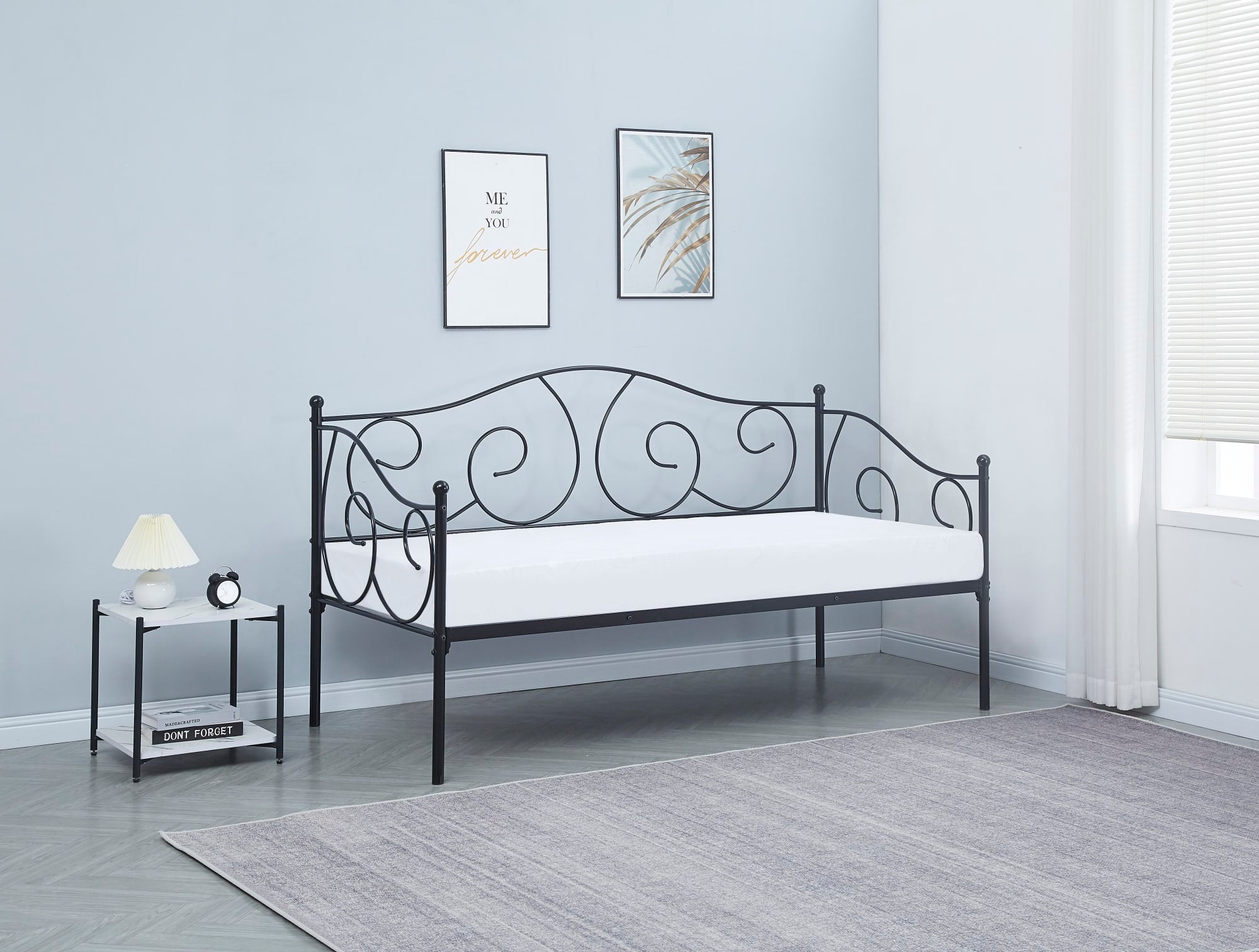 BANQUETTE LIT EN METAL NOIR 90x190cm