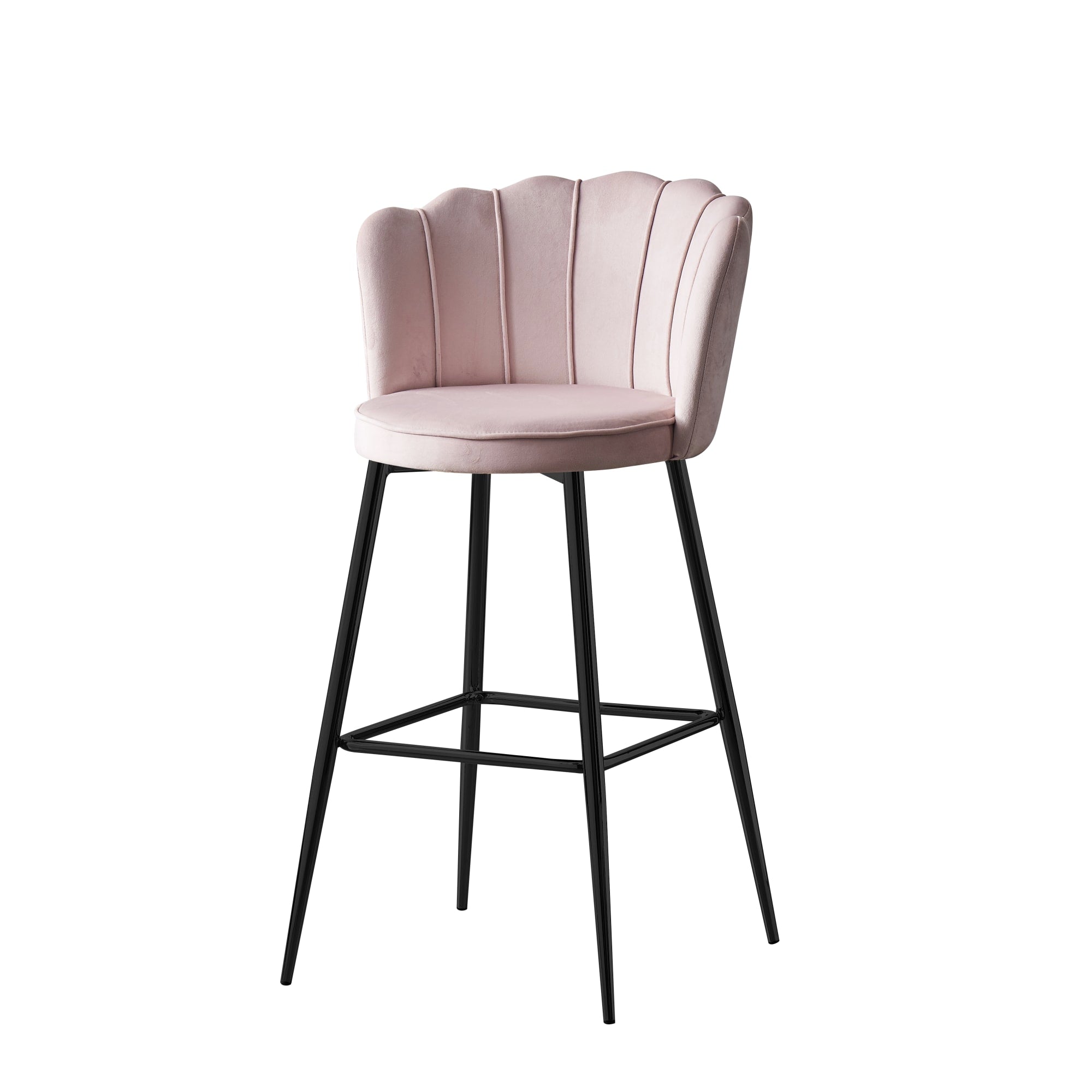 TABOURET DE BAR NYMPHEA METAL NOIR VELOURS ROSE HAUTEUR 65cm
