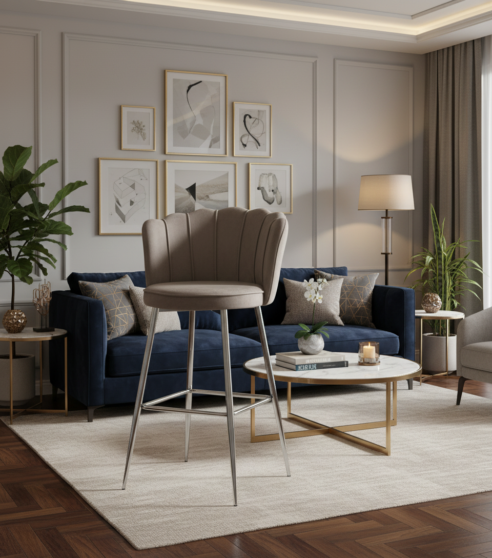 Lot de 2 tabourets de bar NYMPHEA Chrome en velours