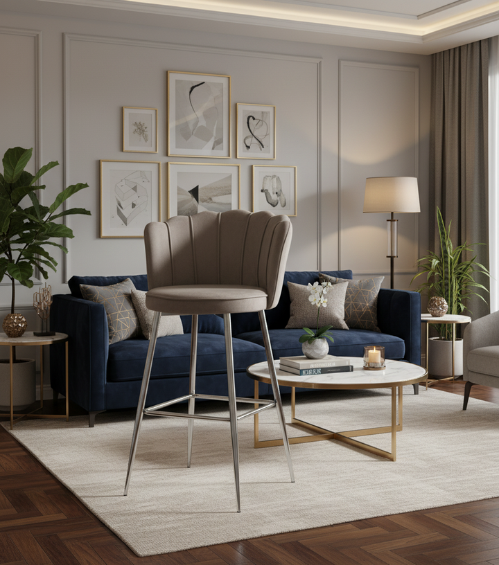 Lot de 2 tabourets de bar NYMPHEA Chrome en velours